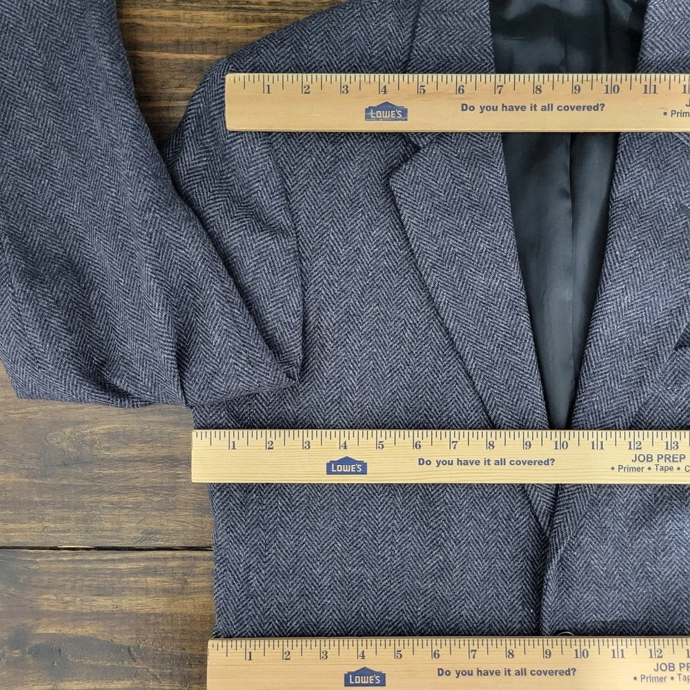 John‎ Alexander Men's Tweed Sport Coat Blazer Navy Herringbone Lambs Wool 38R